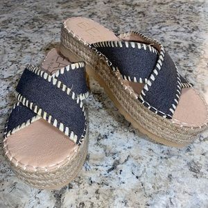 Jean material sandal wedges. Size 7 fits like 6.5. Worn once